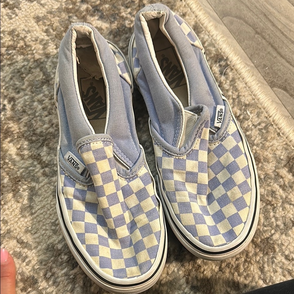 Vans Kids Checkered Slip-On Shoes - Blue and Cream